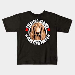 Funny Afghan Hound Stealing Hearts Blasting Farts Dog Cute Puppy Kids T-Shirt